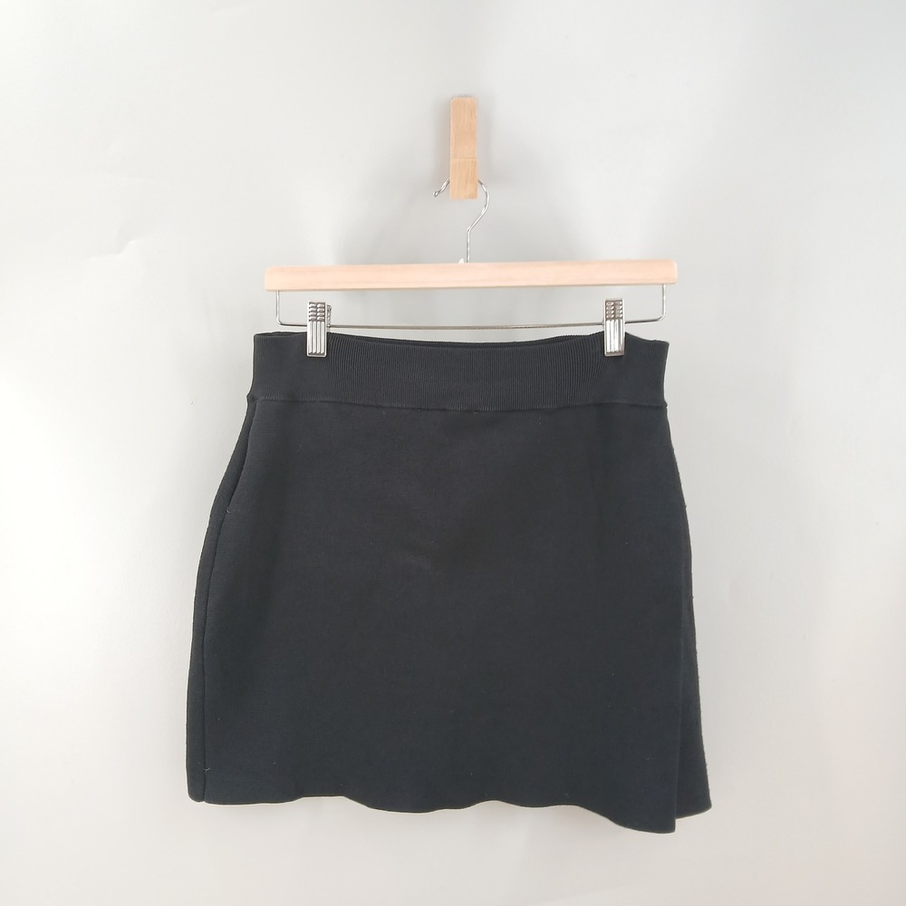 A.L.C. Wrap Mini Skirt Womens Large Black Knit Asymmetrical Minimalist